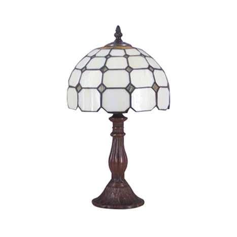 Tiffany Desk Lamp With Bead Glass Single Light - 12/8 Wide Lattice Bowl Design White For Office Or