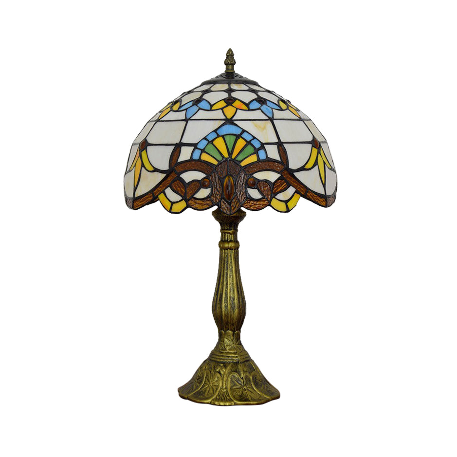 Victorian Tiffany Dome Shade Desk Light - Stained Glass Reading Lamp In Gold/Brown For Bedroom