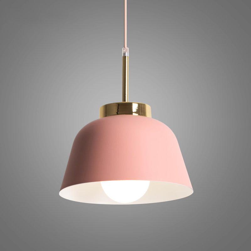 Macaron Style Pink Pendant Ceiling Lamp with Iron Bowl Shade - 1-Light Dining Room Hanging Fixture