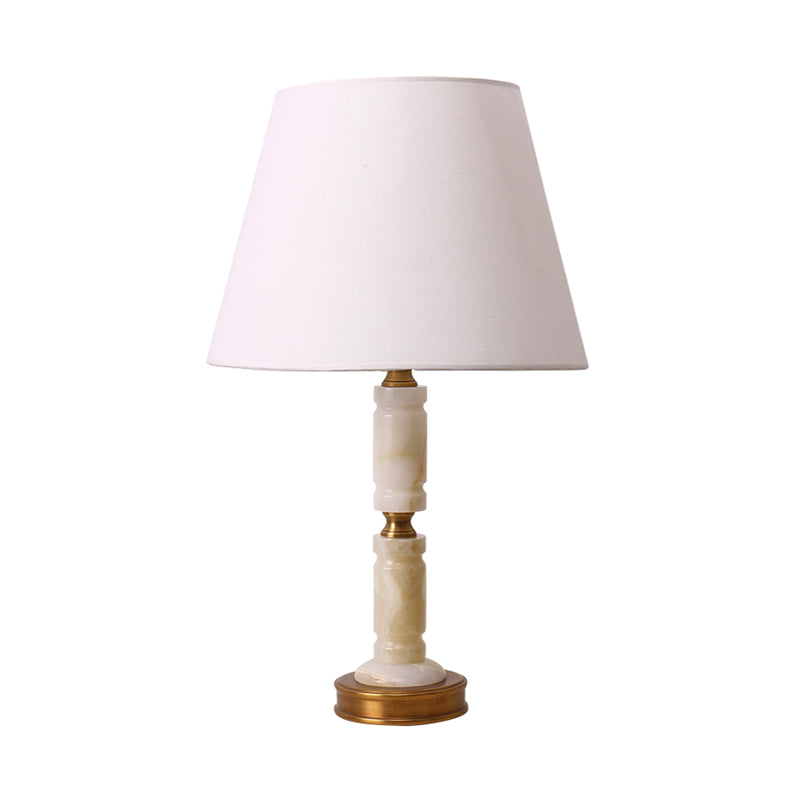 Nordic Fabric Conical Table Lamp With 1 White Head Brass Metal Base