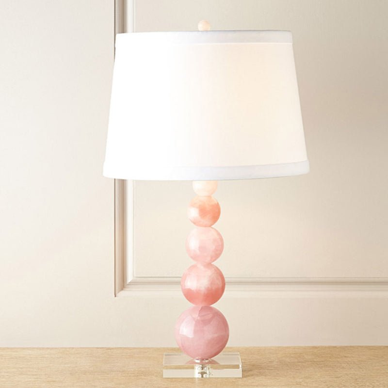 Modern Pink Nightstand Lamp: Barrel-Shaped Reading Light With Fabric Shade