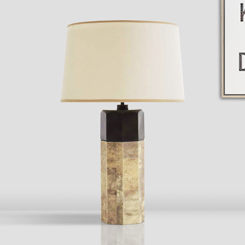 Modern Tapered Drum Fabric Table Lamp In Beige - 1 Head Nightstand Lighting