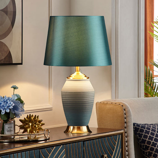 Contemporary Green Tapered Drum Table Lamp 13/14 Wide / 13