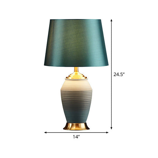 Contemporary Green Tapered Drum Table Lamp 13/14 Wide