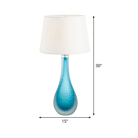 Blue Modernist Nightstand Lamp With Tapered Shade And Reading Light