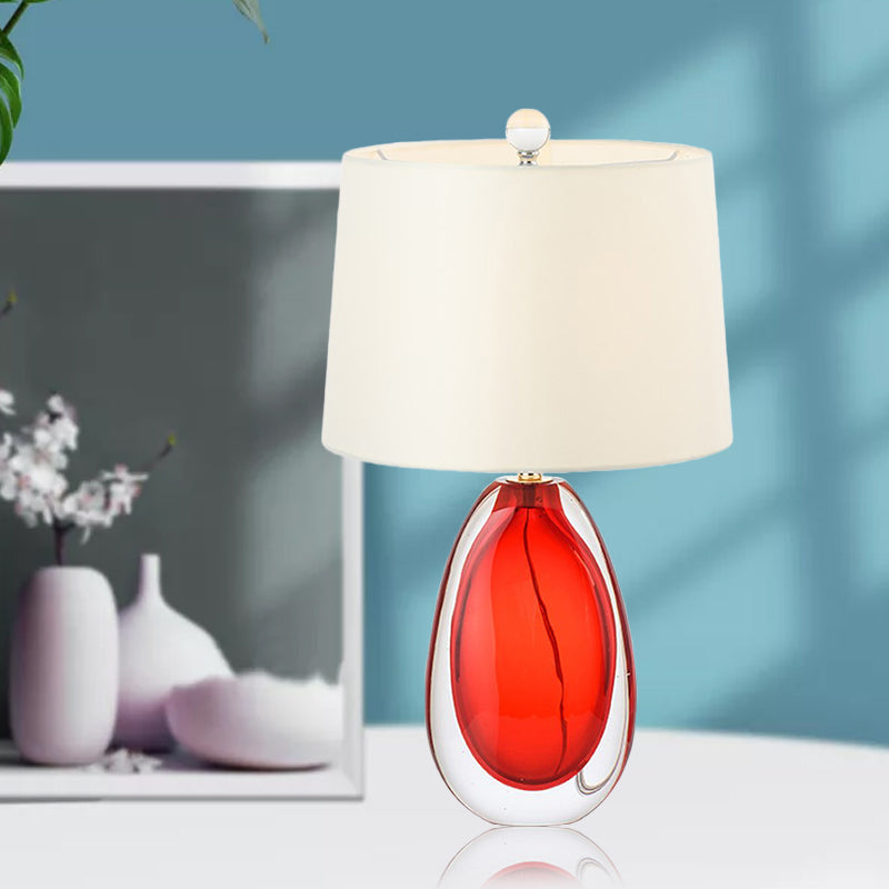 Modern Red Table Lamp With Barrel Fabric Shade: Perfect Living Room Task Light