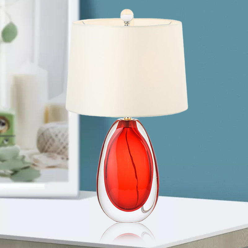 Modern Red Table Lamp With Barrel Fabric Shade: Perfect Living Room Task Light