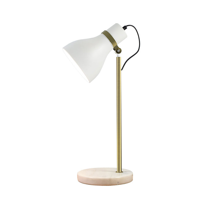 Modern White Table Lamp With Metal Trumpet Shade - Ideal Bedside Task Lighting