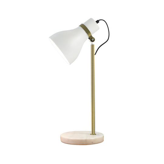 Modern White Table Lamp With Metal Trumpet Shade - Ideal Bedside Task Lighting