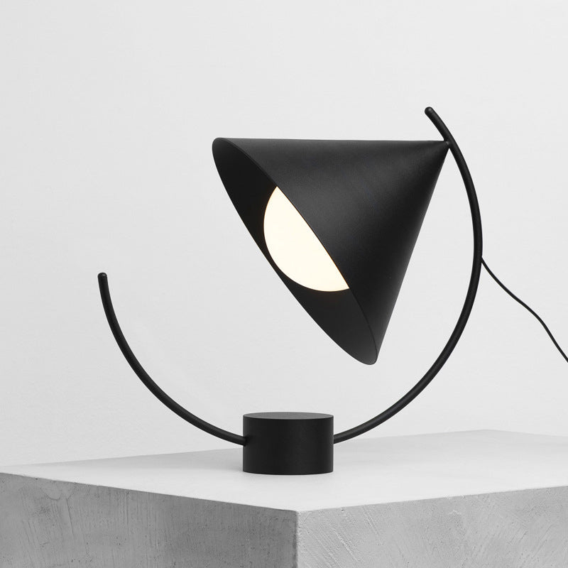 Modern Metal Desk Lamp - Flared Table Light With Globe White Glass Shade Black