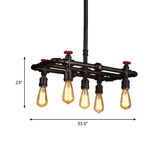Black Finish Hanging Ceiling Light: Rectangle Frame 4/5-Light Antiqued Island Lamp For Dining Table