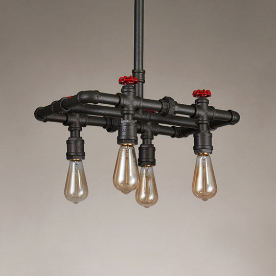 Black Finish Hanging Ceiling Light: Rectangle Frame 4/5-Light Antiqued Island Lamp For Dining Table