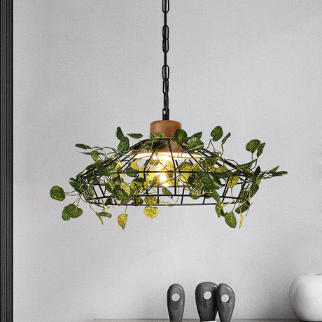 Vintage Black Metal Pendant Lamp With Led Bulb Cage For Restaurants And Plants / A