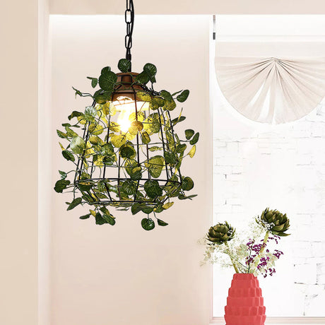 Vintage Black Metal Pendant Lamp With Led Bulb Cage For Restaurants And Plants