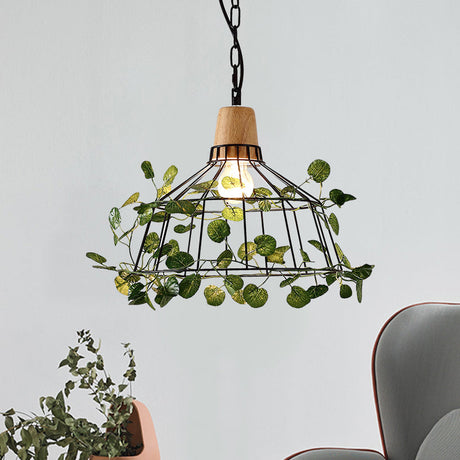 Vintage Black Metal Pendant Lamp With Led Bulb Cage For Restaurants And Plants / C