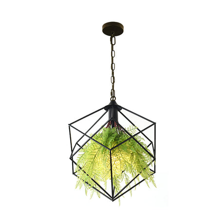 Geometric Plant Hanging Pendant In Black Metal With Led Bulb - 18/21.5 Width Perfect For Restaurants
