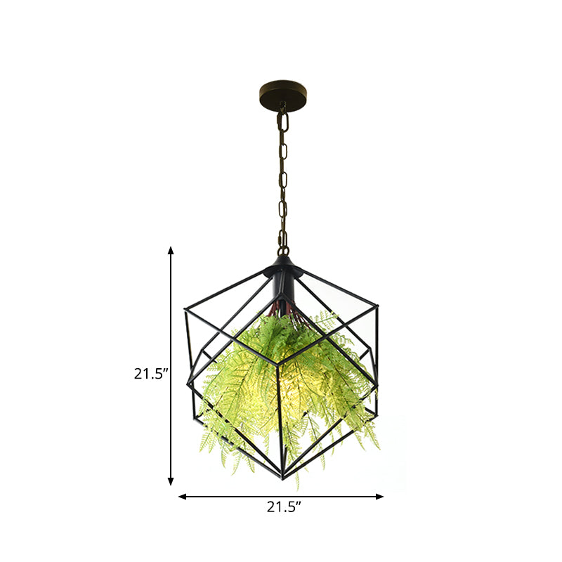 Geometric Plant Hanging Pendant In Black Metal With Led Bulb - 18/21.5 Width Perfect For Restaurants