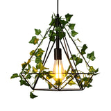 Black Diamond Metal Ceiling Light With Led Down Lighting And Plant - Restaurant Style Pendant