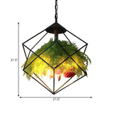 Geometric Metal Pendant: 1-Head Led Down Light W/ Plant Accent - Antique Black 18/21.5 Wide