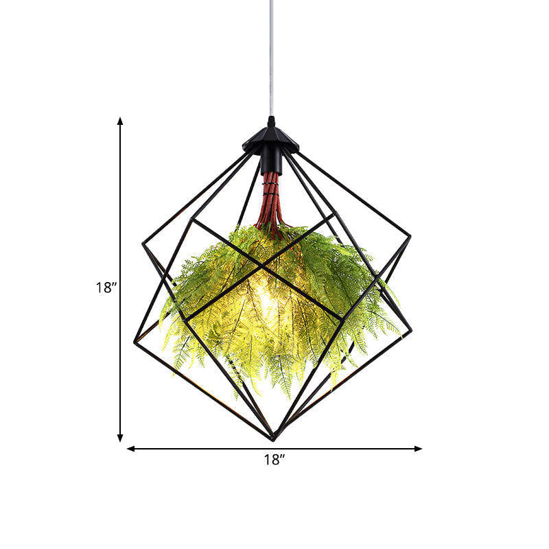 Industrial Black Metal Pendant Light Fixture - Geometric Design Led Plant Hanging Lamp Kit 18/21.5
