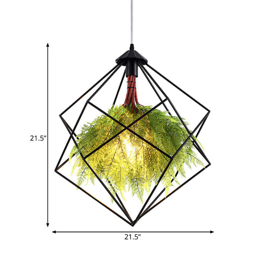Industrial Black Metal Pendant Light Fixture - Geometric Design Led Plant Hanging Lamp Kit 18/21.5