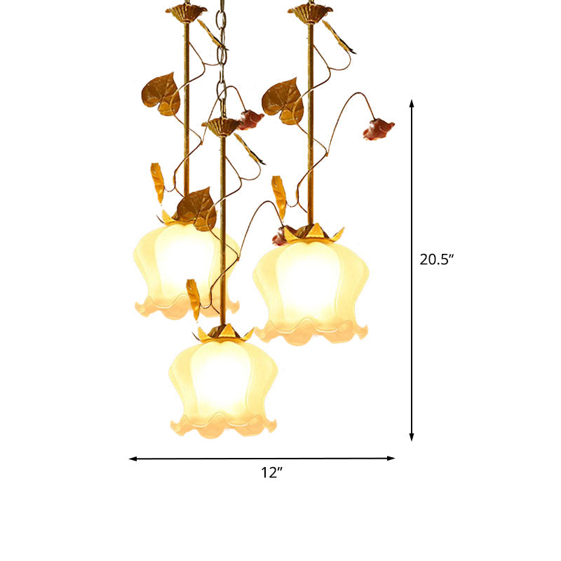Blossom Countryside Metal Pendant Light - Green Led 3 Heads Round/Linear Canopy Dining Room Cluster
