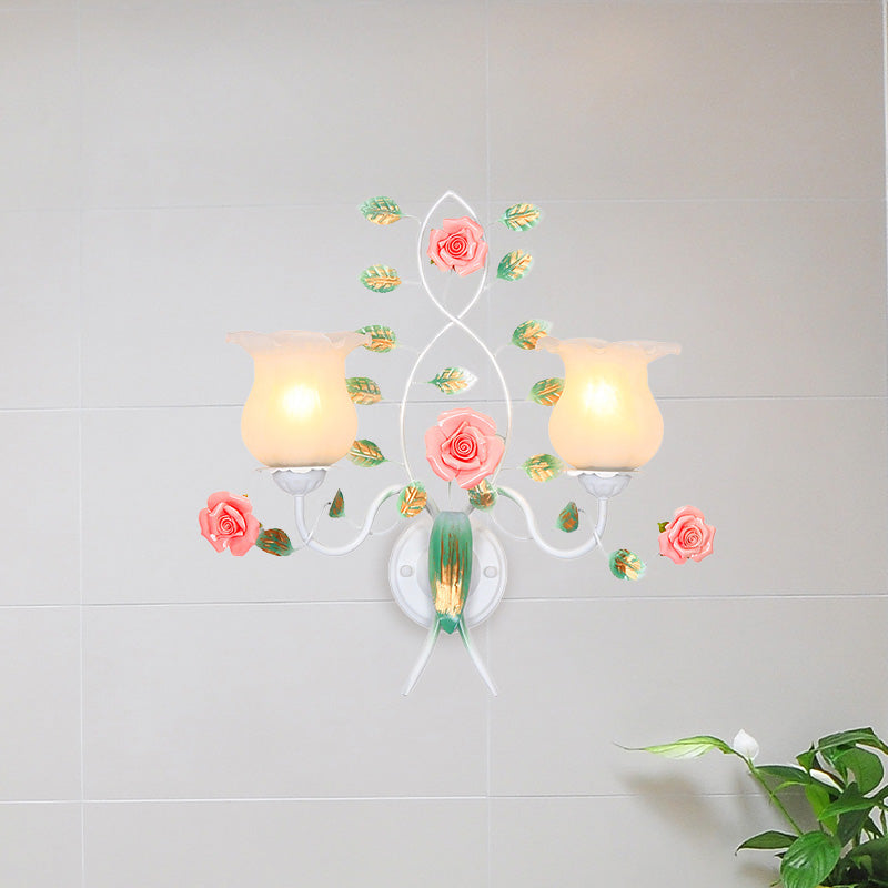 Pastoral White Flower Metal Sconce Wall Mounted Living Room Lighting 2 /