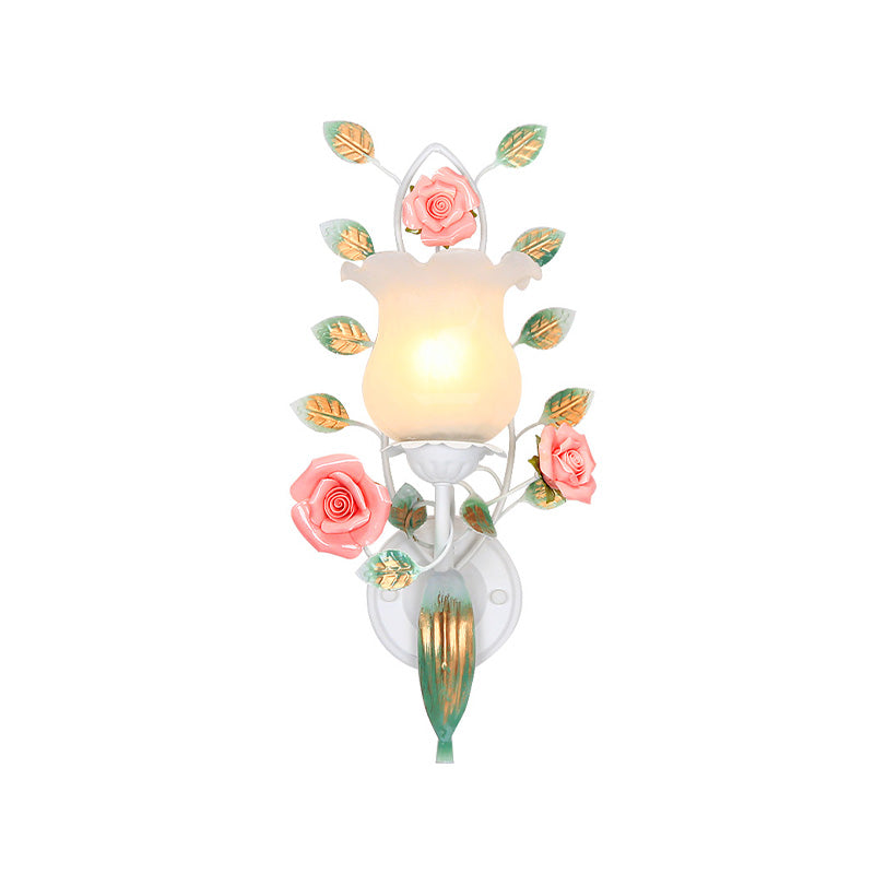 Pastoral White Flower Metal Sconce Wall Mounted Living Room Lighting