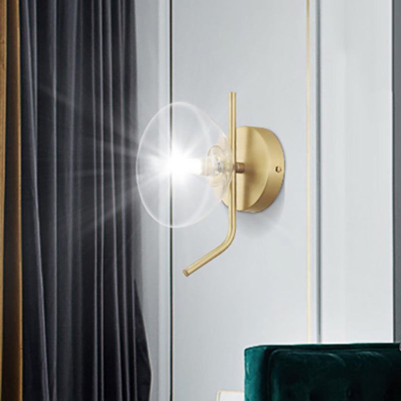 Modern Glass Dome Wall Sconce With Gold Arm And 1 Light