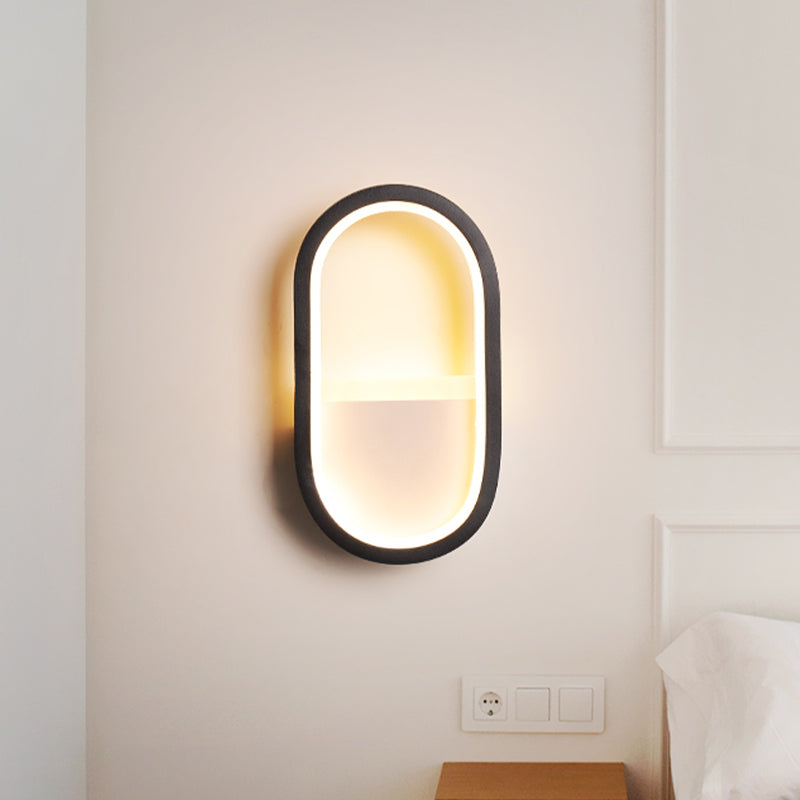 Contemporary Oval Led Wall Sconce In Black/White Acrylic With Warm/White Light