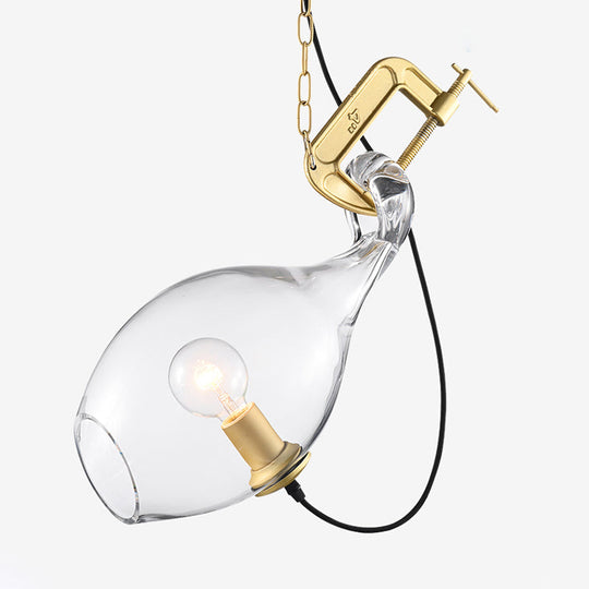 Modern Clear Glass Hanging Lamp With Gold Accents For Bedroom