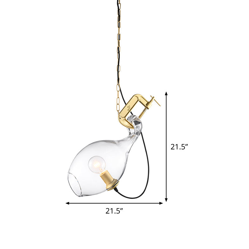 Sleek Clear-Glass Suspension Lamp: Modern 1-Bulb Gold Hanging Light Kit for Bedroom