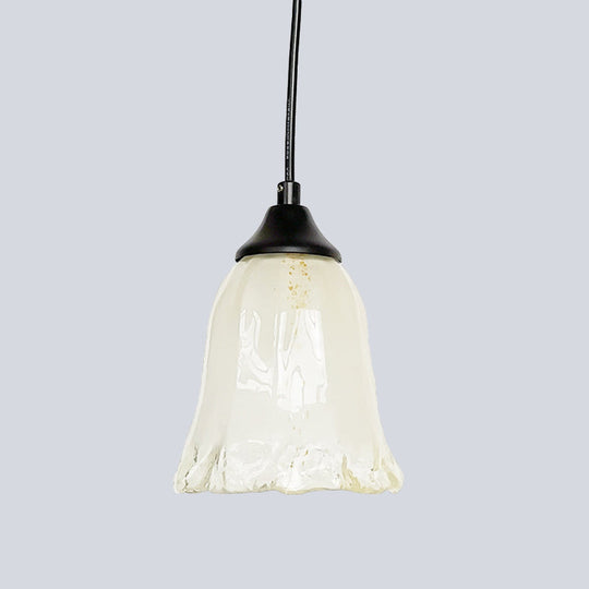Modern Black Pendant Lamp With Flower White Glass Shade - Stylish Hanging Light For Living Room