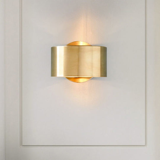 Gold Postmodern Flush Wall Sconce - Half-Cylinder Metal Light Fixture