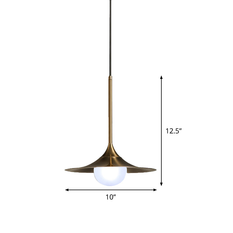 Brass Iron Horn Down Lighting Ceiling Lamp With Milk Glass Shade - Modern 1 Head Fixture