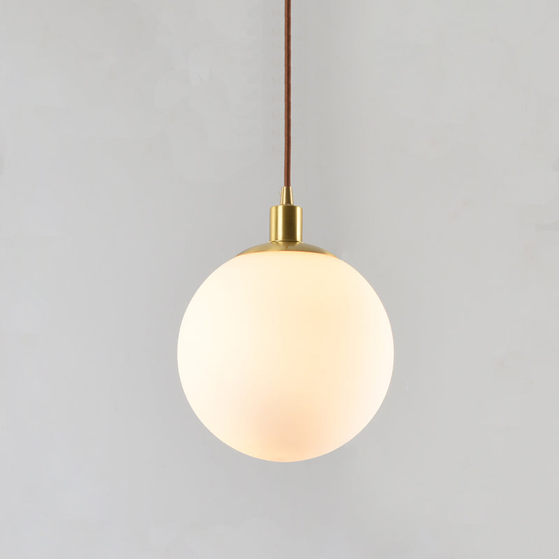 Frosted White Glass Ball Pendant Light - Modern 1-Light Brass Suspension Ceiling Lamp (6/8/10 Width)