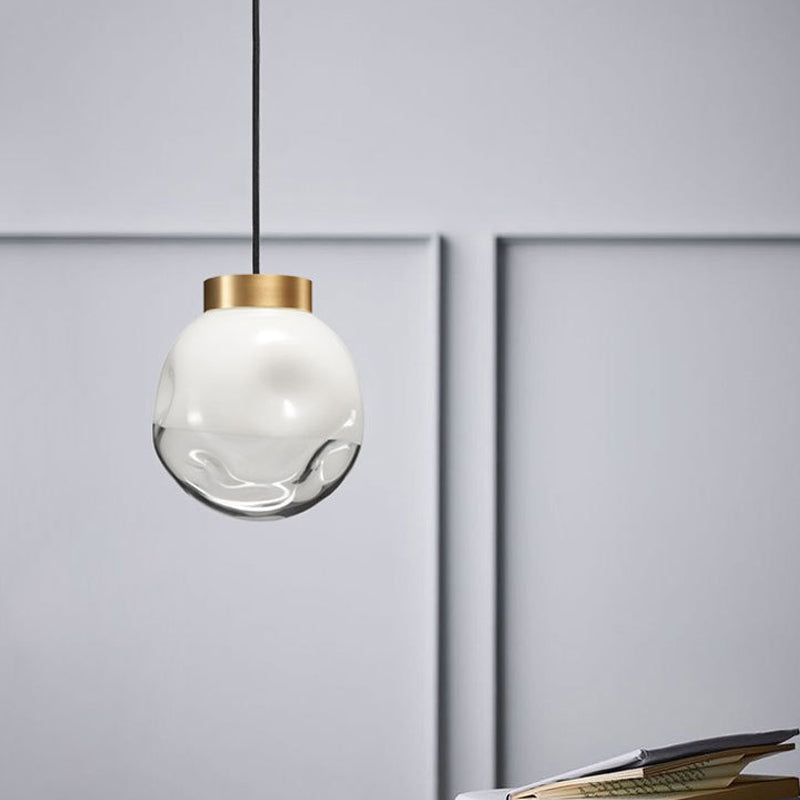 Contemporary White Glass Pendant Ceiling Light with Brass Finish - Modern Globe Design