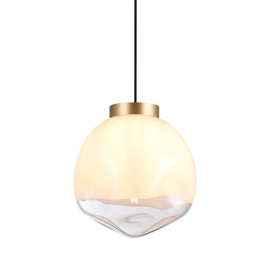 Modern Globe Pendant Light With Dimpled Glass In White And Clear Brass Finish