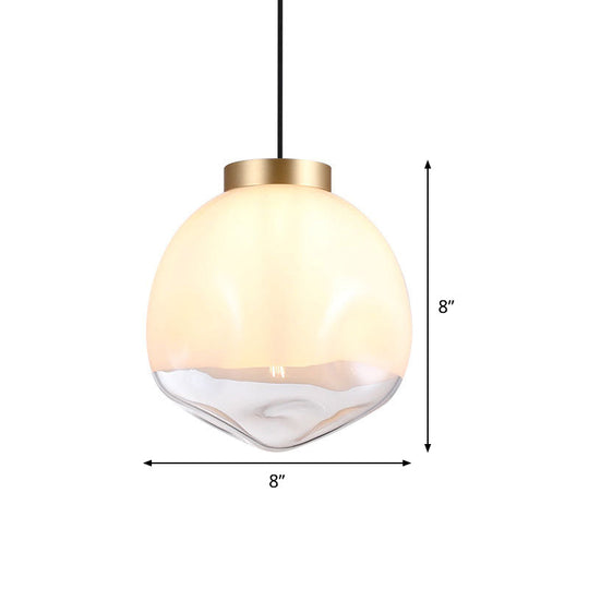 Contemporary White Glass Pendant Ceiling Light with Brass Finish - Modern Globe Design