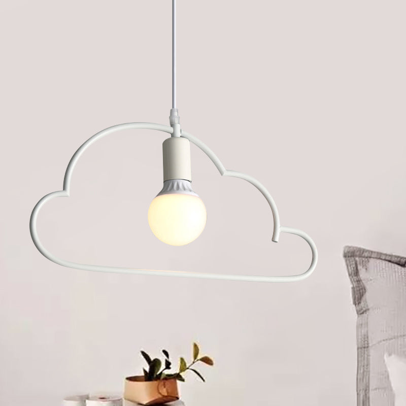 White Modernist Cloud Pendant Lamp - Metal 1-Bulb Bedside Ceiling Lighting Solution