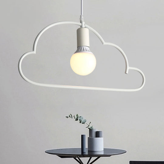 White Modernist Cloud Pendant Lamp - Metal 1-Bulb Bedside Ceiling Lighting Solution