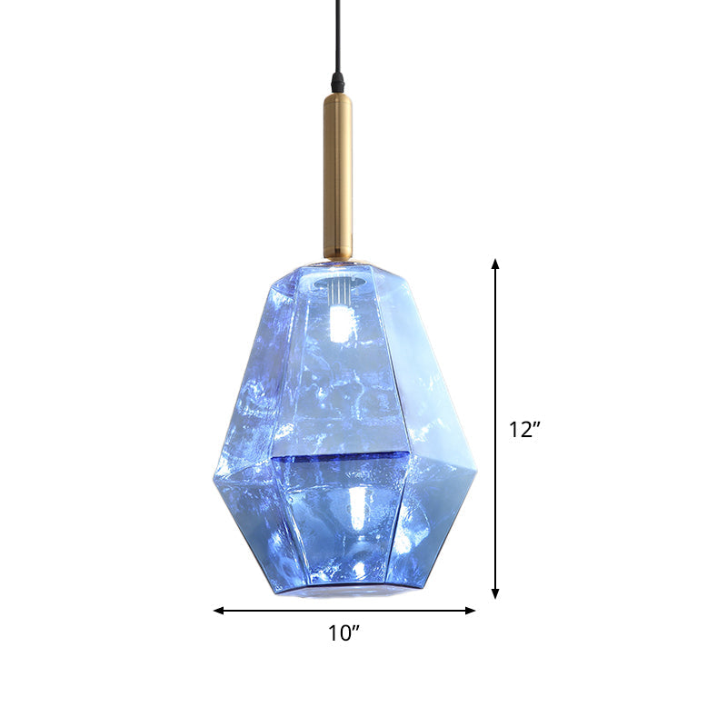 Contemporary Diamond Blue Glass Led Pendant Light Fixture With Hanging Kit