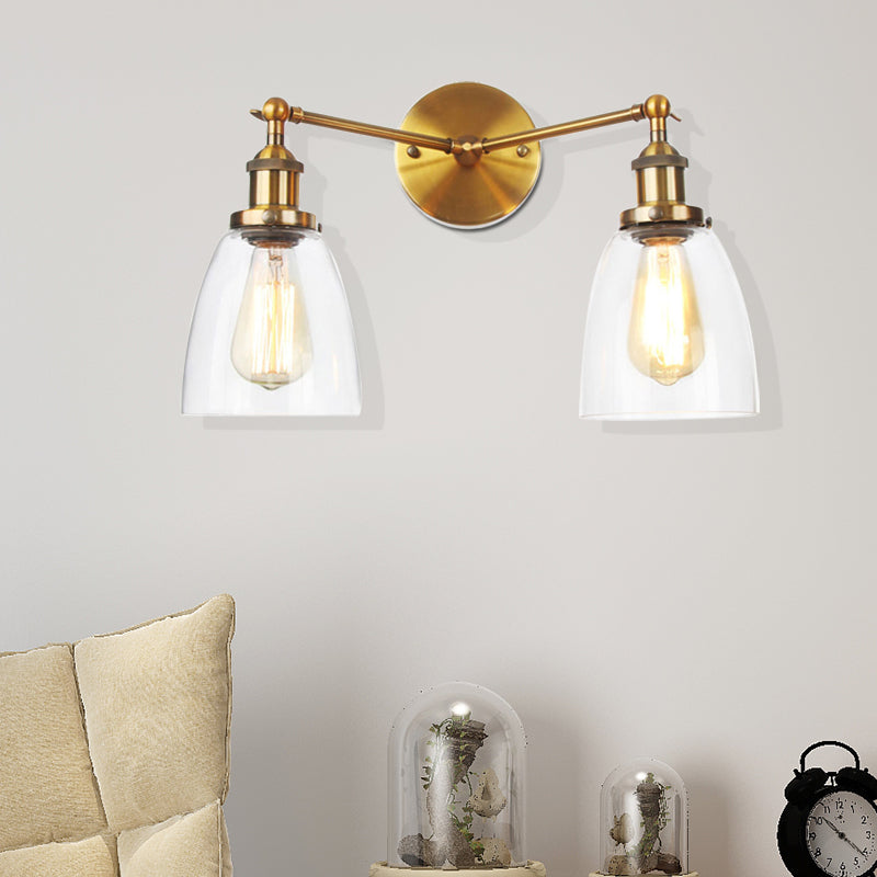 Modern Tapered Glass Wall Lamp - 2-Light Industrial Sconce Lighting In Black/Bronze/Brass