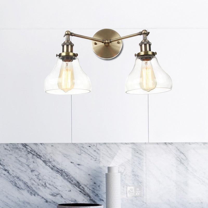 Industrial Style 2-Light Wall Sconce Lamp - Clear Glass With Black/Brass/Bronze Finish Bronze