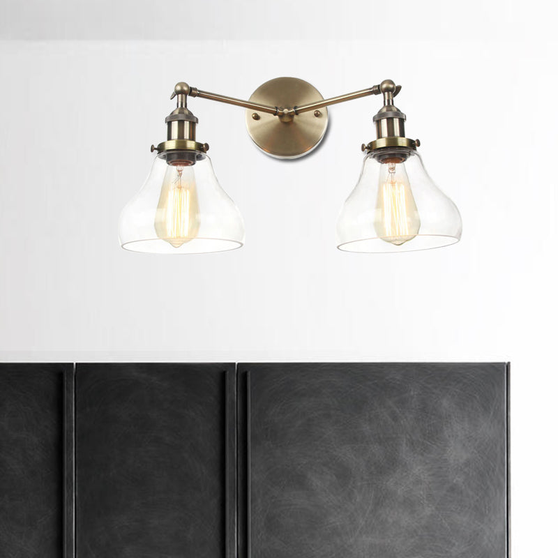 Industrial Style 2-Light Wall Sconce Lamp - Clear Glass With Black/Brass/Bronze Finish