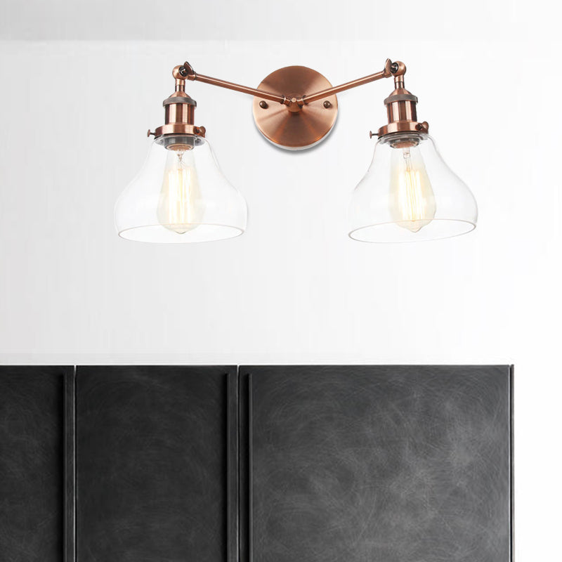 Industrial Style 2-Light Wall Sconce Lamp - Clear Glass With Black/Brass/Bronze Finish Copper