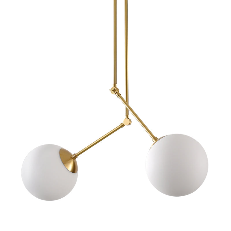 Simple Ball Pendant Ceiling Lamp - White Glass Brass Finish- 2 Heads Adjustable Node For Living Room