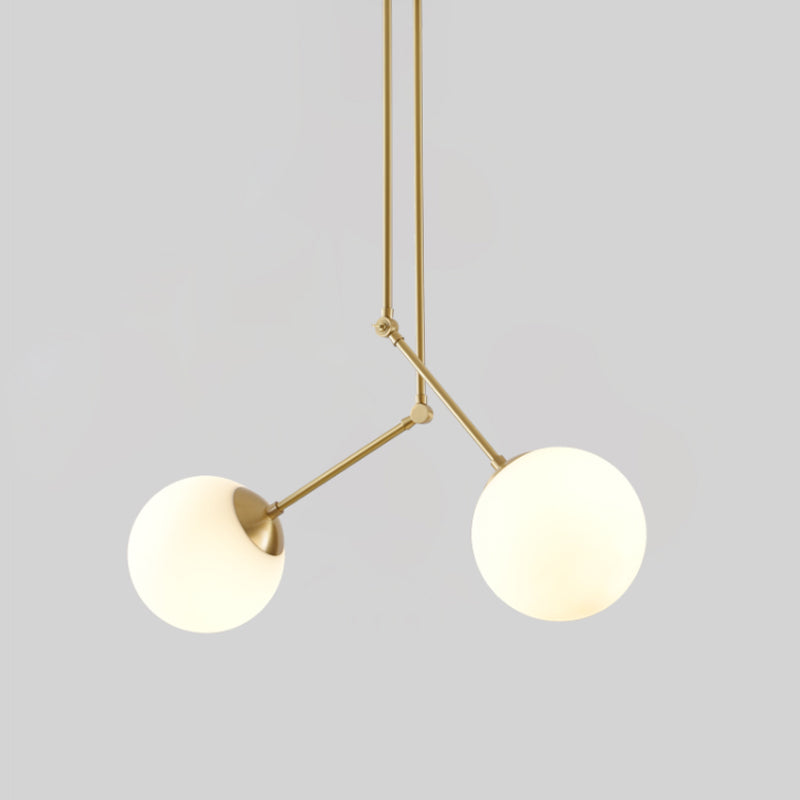 Simple Ball Pendant Ceiling Lamp - White Glass Brass Finish- 2 Heads Adjustable Node For Living Room
