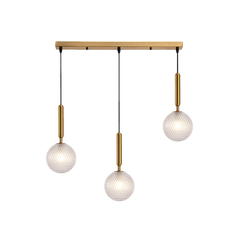 Modo Clear Lattice Glass Pendant Lamp In Brass - Modern 3-Head Dining Room Cluster Light 6/8 Wide