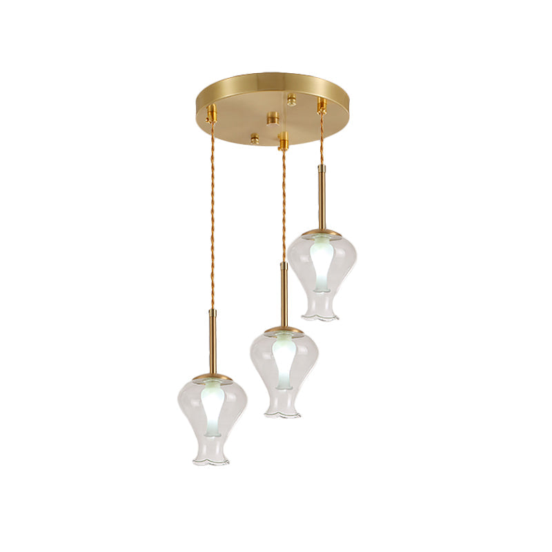 Modern Clear Glass Vase Ceiling Pendant Light with Brass Accents - 3 Lights for Dining Room